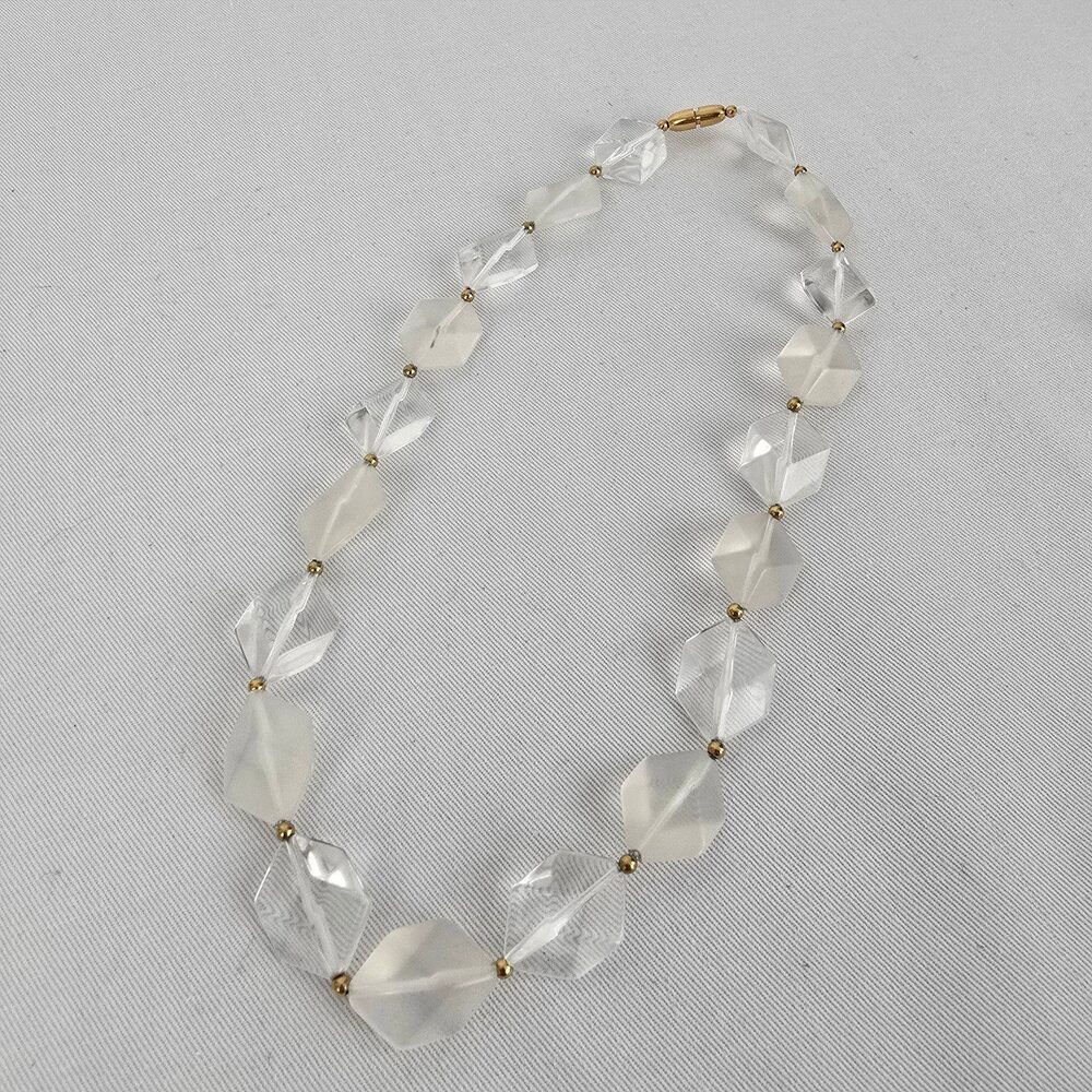 Vintage Avon Clear and Frosted Geometric Bead Necklace & Earring Set - Picture 3 of 10
